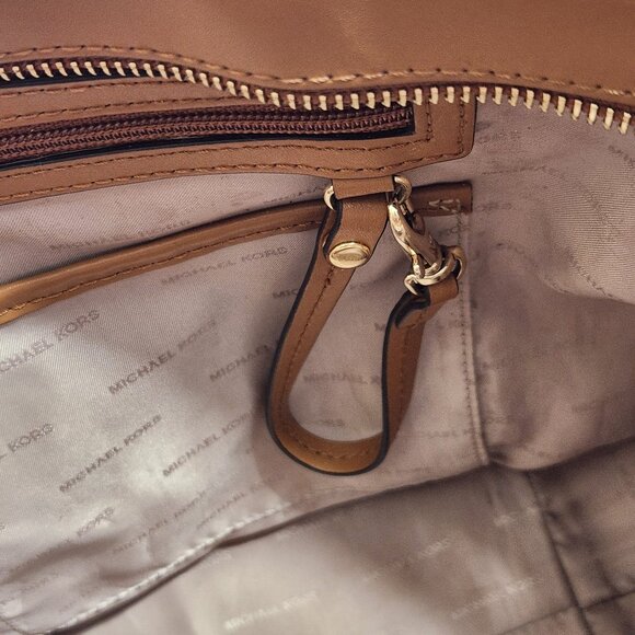 Michael Kors Whitney Large Tote Bag Brown Signature Print Tan Leather Accents - Picture 13 of 16